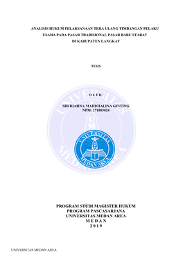 Program Studi Magister Hukum Program Pascasarjana Universitas Medan Area M E D a N 2 0 1 9
