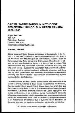 Ojibwa Participation in Methodist Residential Schools in Upper Canada, 1828-1860
