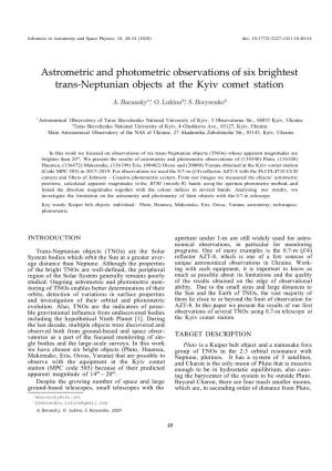 Astrometric and Photometric Observations of Six Brightest Trans-Neptunian Objects at the Kyiv Comet Station