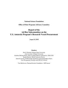 Report of the Ad Hoc Subcommittee on the U.S. Antarctic Program's