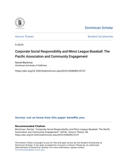 Corporate Social Responsibility and Minor League Baseball: the Pacific Association and Community Engagement