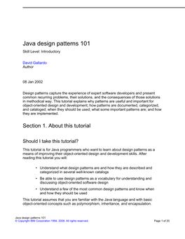 Java Design Patterns 101 Skill Level: Introductory