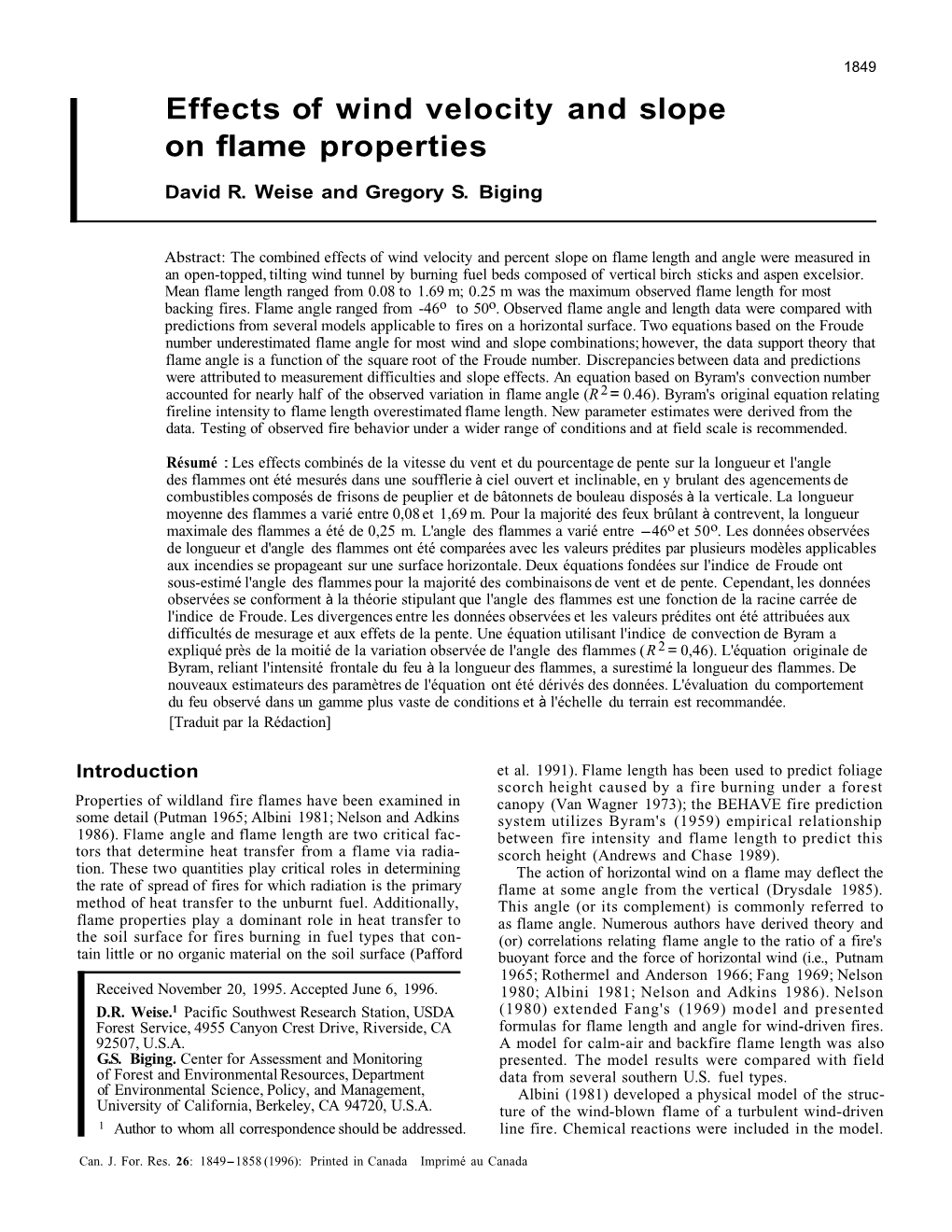 Effects of Wind Velocity and Slope on Flame Properties