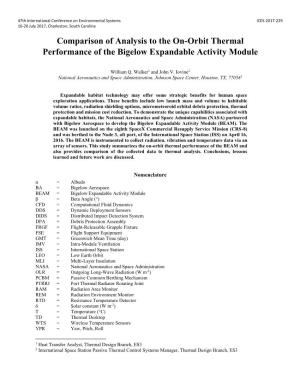 Comparison of Analysis to the On-Orbit Thermal Performance of the Bigelow Expandable Activity Module