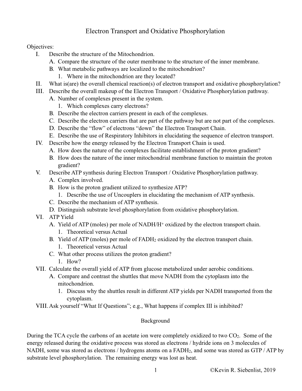 Electron Transport and Oxidative Phosphorylation