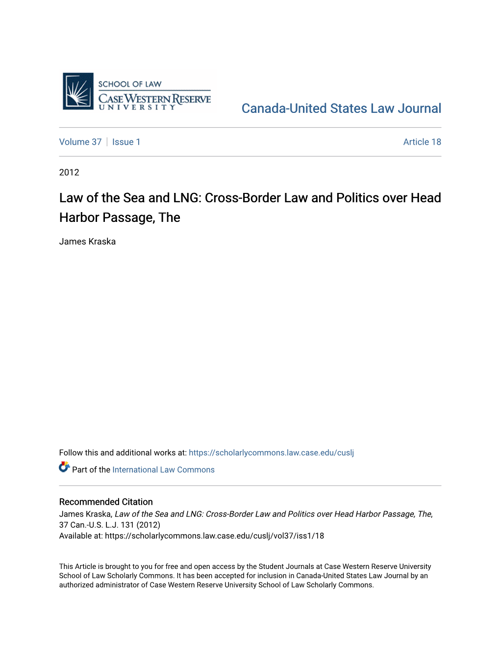 Cross-Border Law and Politics Over Head Harbor Passage, The