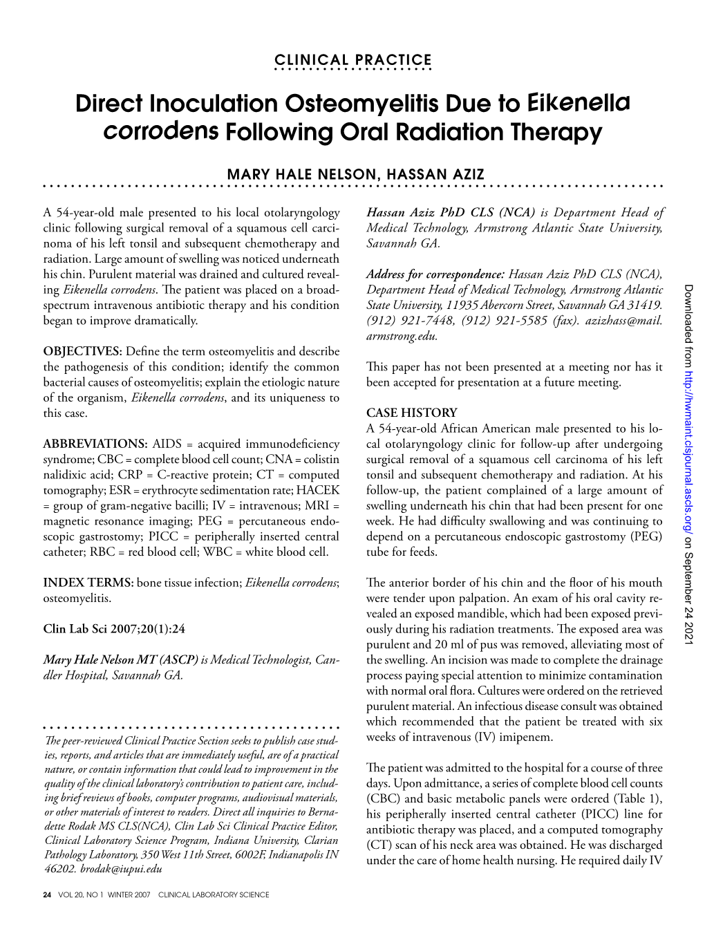 Eikenella Corrodens Following Oral Radiation Therapy