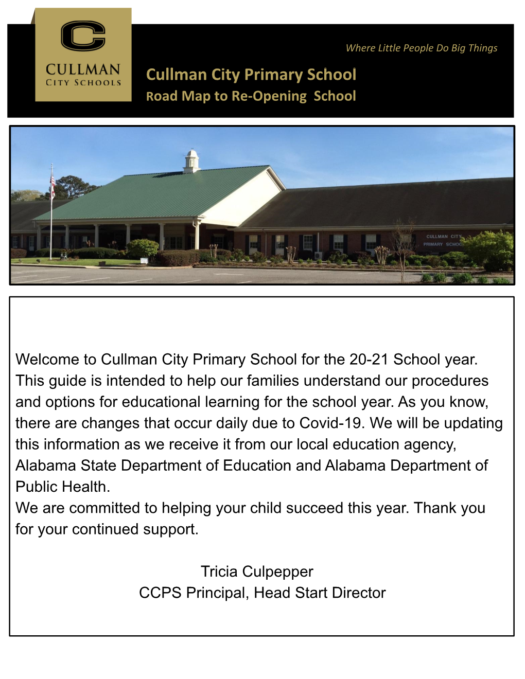 Cullman City Primary School for the 20-21 School Year. This Guide Is