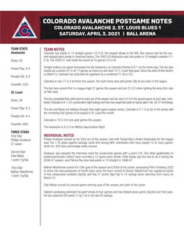 Colorado Avalanche Postgame Notes Colorado Avalanche 2, St