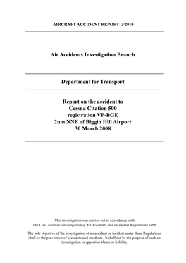 Air Accidents Investigation Branch Department for Transport Report On