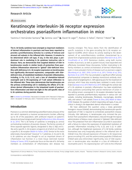 Keratinocyte Interleukin-36 Receptor Expression Orchestrates Psoriasiform Inﬂammation in Mice