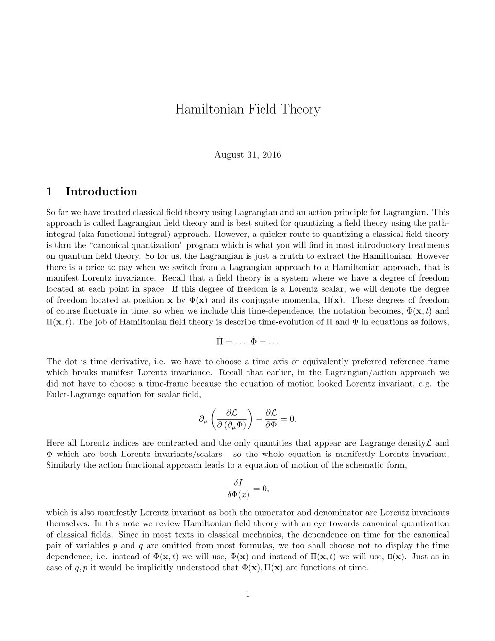 Hamiltonian Field Theory