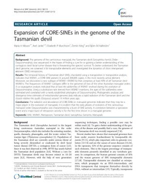 Expansion of CORE-Sines in the Genome of the Tasmanian Devil Maria a Nilsson1*, Axel Janke1,3, Elizabeth P Murchison2, Zemin Ning2 and Björn M Hallström1