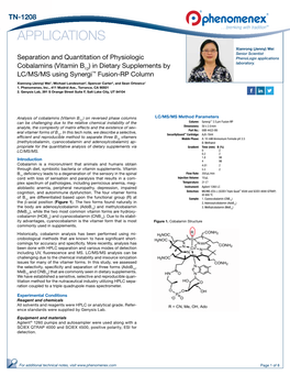 Vitamin B12) in Dietary Supplements by LC/MS/MS Using Synergi™ Fusion-RP Column