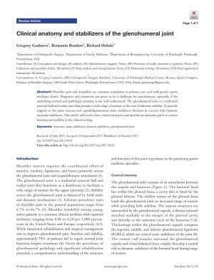 Clinical Anatomy and Stabilizers of the Glenohumeral Joint