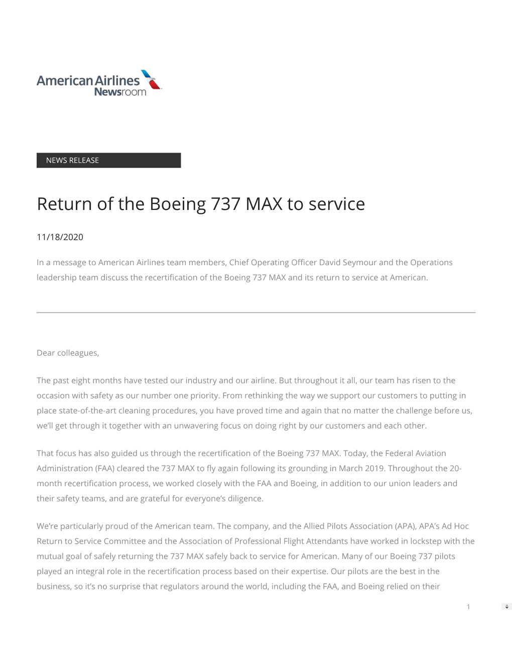 Return of the Boeing 737 MAX to Service