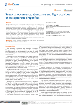 Seasonal Occurrence, Abundance and Flight Activities of Anisopterous Dragonflies
