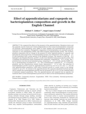 Effect of Appendicularians and Copepods on Bacterioplankton Composition and Growth in the English Channel