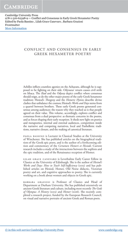 Conflict and Consensus in Early Greek Hexameter Poetry Edited by Paola Bassino , Lilah Grace Canevaro , Barbara Graziosi Frontmatter More Information I