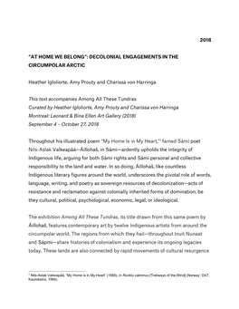 2018 “At Home We Belong”: Decolonial Engagements In