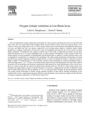 Oxygen Isotope Variations in Lau Basin Lavas