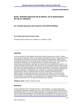 El Dr. Ernesto Guevara De La Serna, En El Aniversario 87 De Su Natalicio