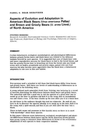 Aspects of Evolution and Adaptation in American Black Bears (Ursus Americanus Pallas) and Brown and Grizzly Bears (U