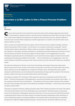 Terrorism a La Bin Laden Is Not a Peace Process Problem