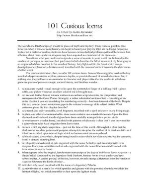 101 Curious Items an Article by Justin Alexander