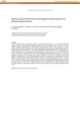 Ghrelin and Growth Hormone Secretagogues, Physiological and Pharmacological Aspect