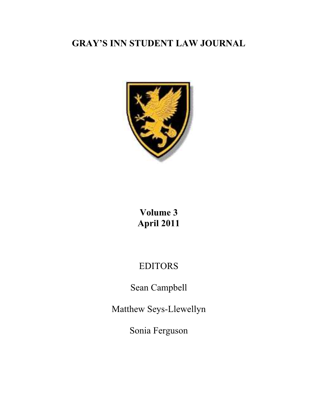 Student Law Journal, Volume III (2011) (PDF)