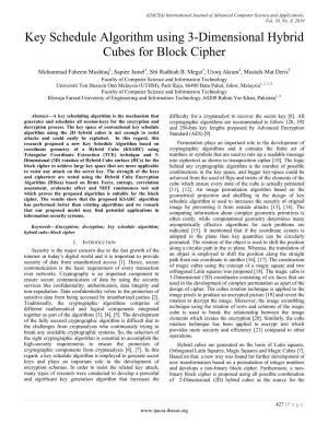 Key Schedule Algorithm Using 3-Dimensional Hybrid Cubes for Block Cipher
