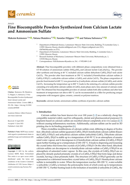 Fine Biocompatible Powders Synthesized from Calcium Lactate and Ammonium Sulfate