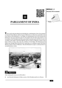 Parliament of India MODULE - 3 Structure of Government
