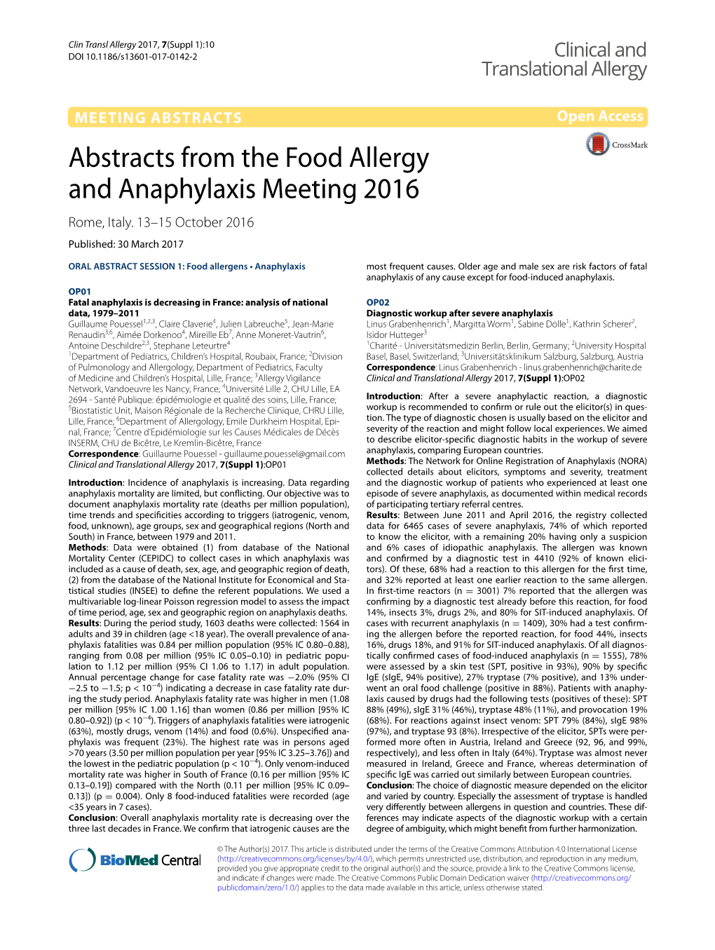 Abstracts from the Food Allergy and Anaphylaxis Meeting 2016 Rome, Italy