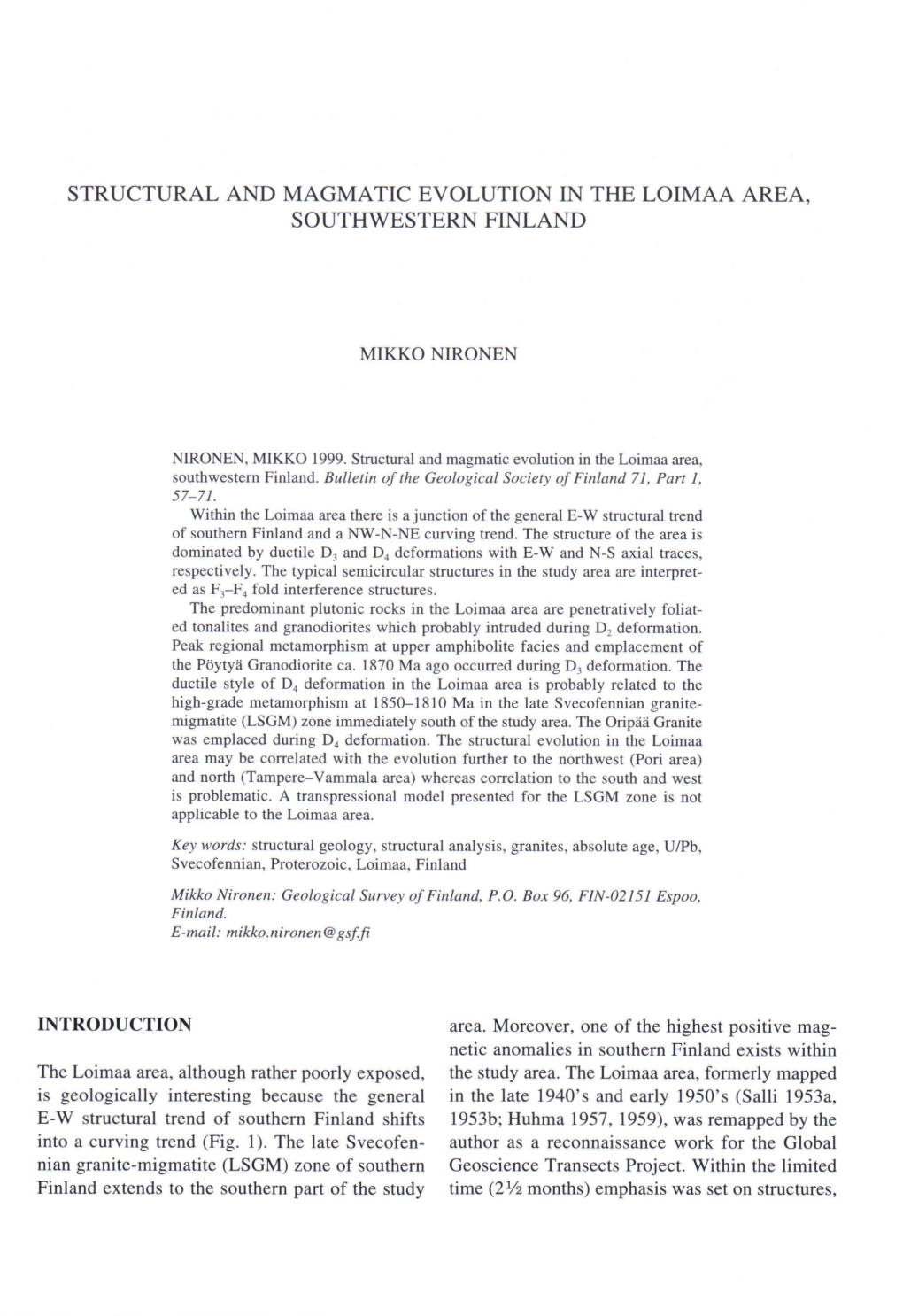 Structural and Magmatic Evolution in the Loimaa Area, Southwestern Finland