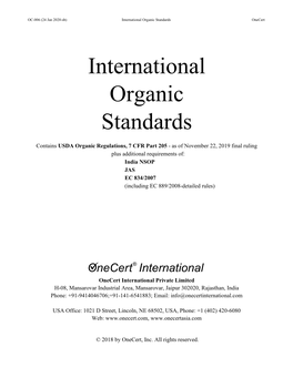 Onecert International Organic Standards