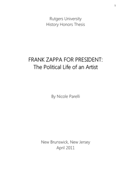 FRANK ZAPPA for PRESIDENT: the Political Life of an Artist