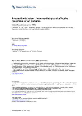 Intermediality and Affective Reception in Fan Cultures