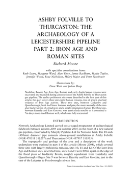ASHBY FOLVILLE to THURCASTON: the ARCHAEOLOGY of a LEICESTERSHIRE PIPELINE PART 2: IRON AGE and ROMAN SITES Richard Moore