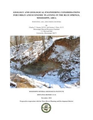 Geology and Geological Engineering Considerations for Urban and Economic Planning in the Blue Springs, Mississippi, Area