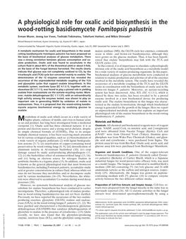 A Physiological Role for Oxalic Acid Biosynthesis in the Wood-Rotting Basidiomycete Fomitopsis Palustris