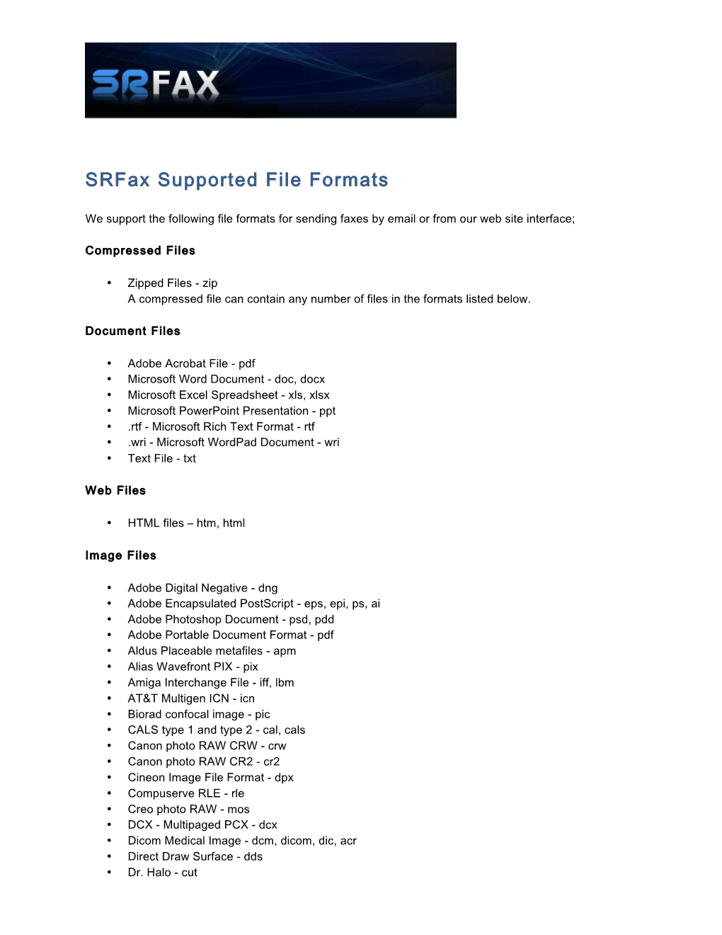 Srfax Files Supported