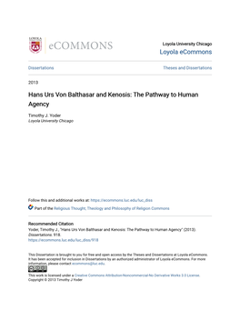Hans Urs Von Balthasar and Kenosis: the Pathway to Human Agency