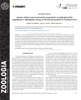 Species Richness and Community Composition of Sphingid Moths (Lepidoptera: Sphingidae) Along an Elevational Gradient in Southeast Peru