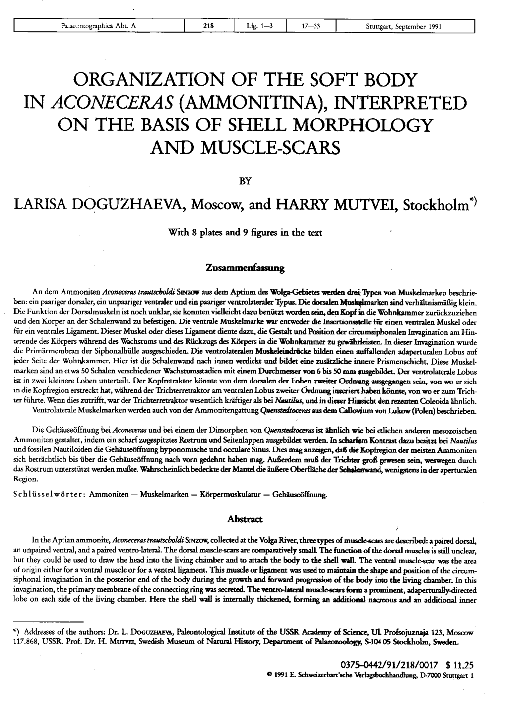 Organization of the Soft Body in Aconeceras (Ammonitina), Interpreted on the Basis of Shell Morphology and Muscle-Scars