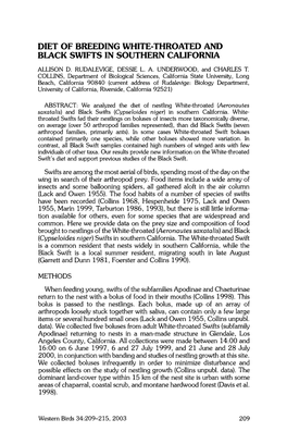 Diet of Breeding White-Throated and Black Swifts in Southern California