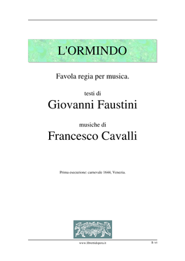 L'ormindo Giovanni Faustini Francesco Cavalli