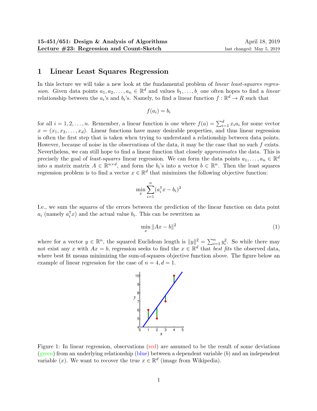 1 Linear Least Squares Regression