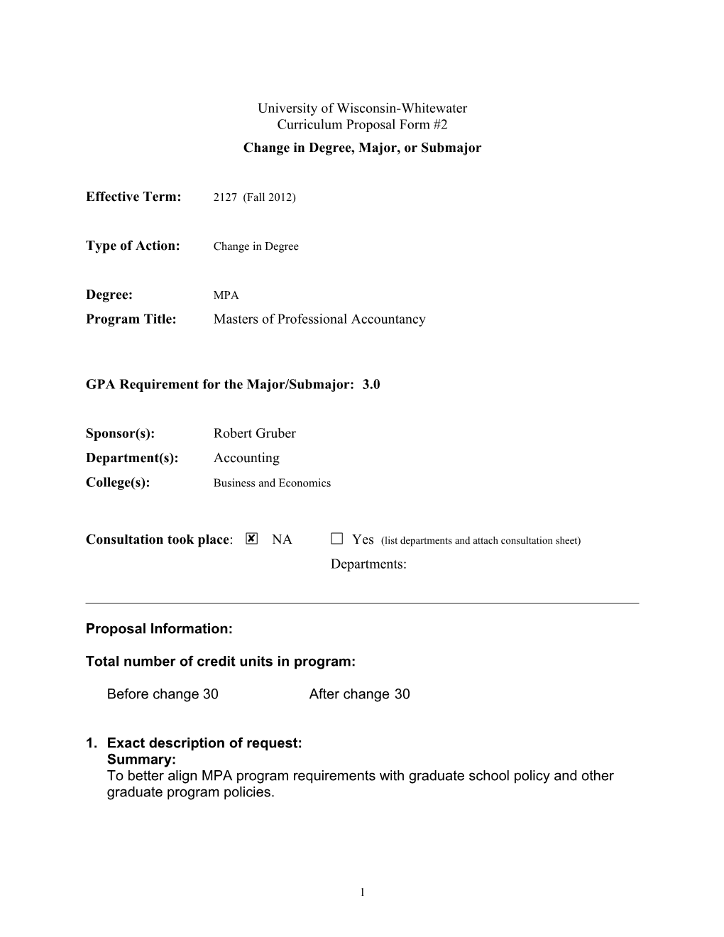 Change in Degree, Major, Or Submajor